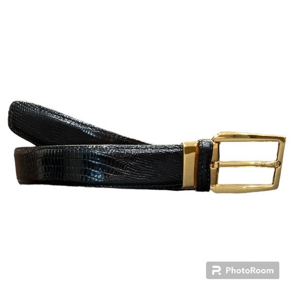 Elegant genuine lizard skin belt gold buckle Made in Italy 40 excellent!! - Picture 4 of 7